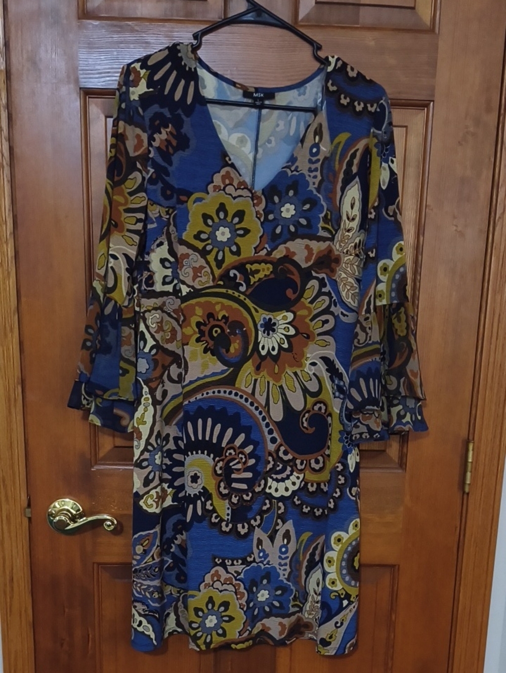 Blue Multi Paisley V-Neck Shift Dress Size L
